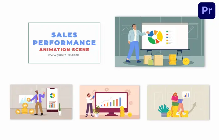 Business Sales Performance Analytics Flat Character Animation Scene